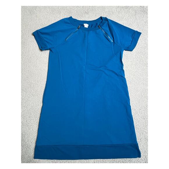 Chicos Mini Dress Large 2 Zipper Crew Neck Stretch Pockets Minimal Modern 12/14 - Picture 1 of 16